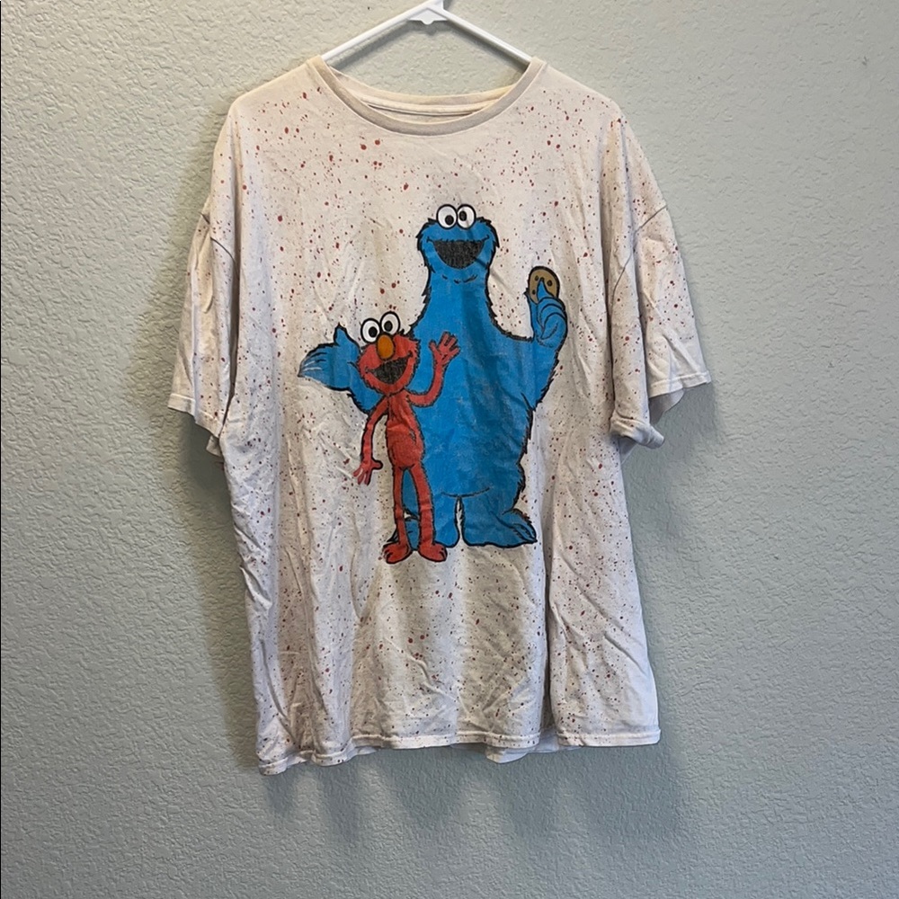 Sesame Street Kids Tee - White with Blue and Red Characters